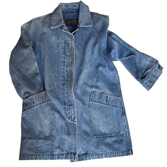 Eddie Bauer Vintage Denim Chore Jacket Rare Back Detail Festival S - Picture 6 of 6